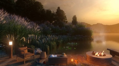 悠闲的湖边落日