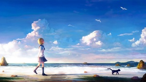 海边少女和猫