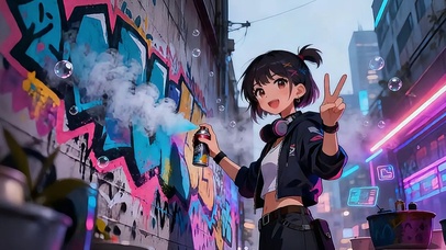 涂鸦墙的霓虹节拍