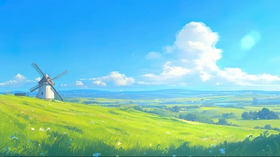 清新绿色草原风车