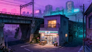 雨夜街角商店