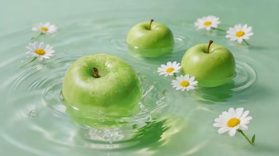 清澈水面青苹果