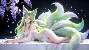紫藤绿发九尾狐美女