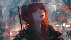 雨中少女 油画