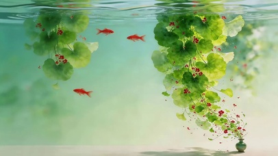 水下荷叶小鱼