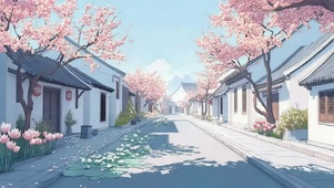 粉色春日古城清新街道