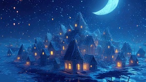 夜景星空房屋双屏