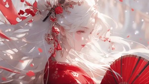 雪中伞少女