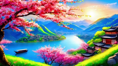 古风桃花源美景