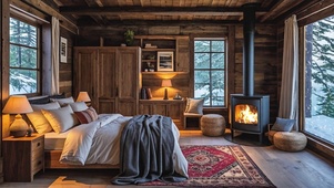 【雪景】温暖宽敞的木屋卧室