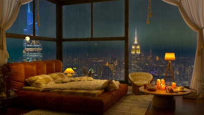 温馨雨天都市卧室