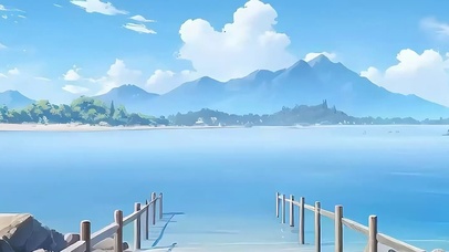 蓝天白云海景树木带鱼屏