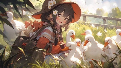 戴帽子鸭鸭女孩