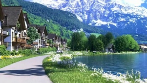 蓝天白云树木河流带鱼屏