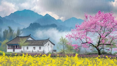 油菜花田细雨