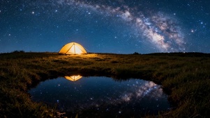 星空露营倒影治愈夜景