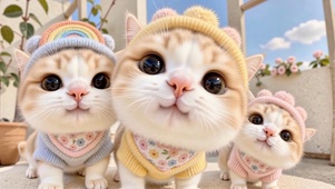 三只小猫咪的春日合照