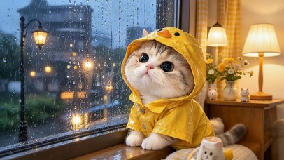 雨天窗台猫咪