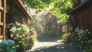 清新春日古城小镇街道