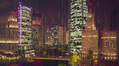 窗外雨夜城市夜景