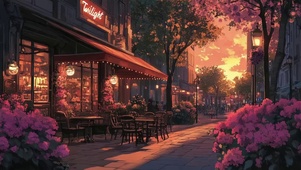 黄昏落日法式城市街道