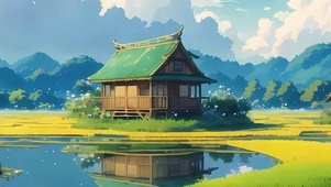 白云树木河流带鱼屏