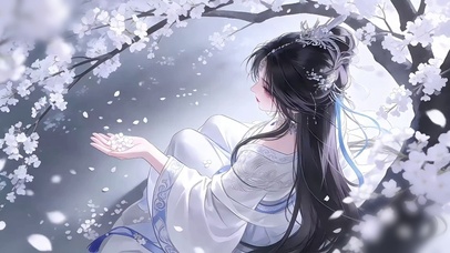 唯美梦幻接落花的古风少女