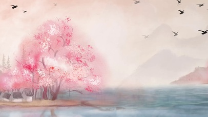 中国风樱花水墨风景