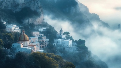 静谧云雾群峰小径