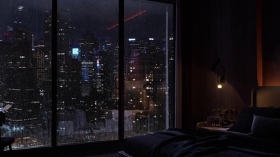 城市卧室雨声入眠