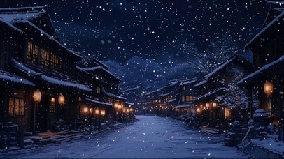 冬日古朴小镇飘雪