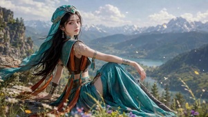 远山之巅的异域古风美女
