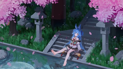 兔耳少女 和风庭院 樱花