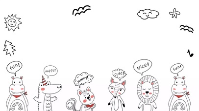 黑白卡通可爱简笔画动物世界