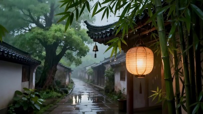 雨天安静的小镇