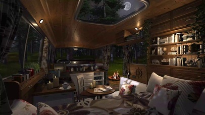 夏夜森林露营房车