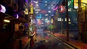科幻城市雨夜街道