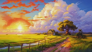 夏日乡村油画