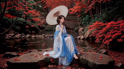 完美世界国漫女神火灵儿溪边嬉戏