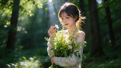 林间繁花少女