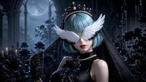 暗夜黑玫瑰翅膀遮眼美少女
