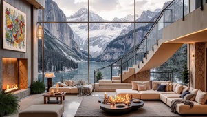 山间别墅窗外雪