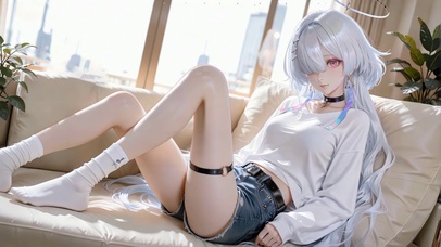 居家长腿白毛女孩莫宁