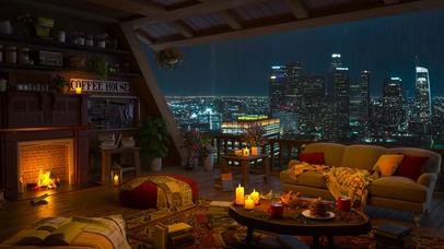 温馨都市雨夜房间