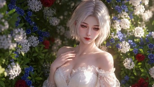 花丛银发清纯美少女