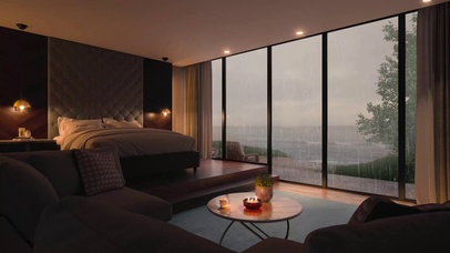 大雨天海边别墅房间