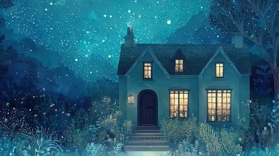 夜景星空树木绿景带鱼屏