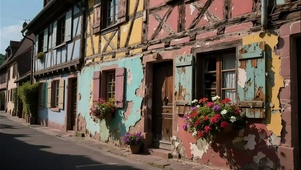 静谧城镇鲜花街道