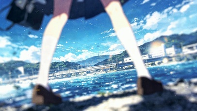 夏日海边二次元少女
