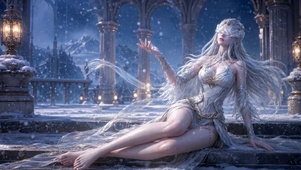 雪夜城堡银发蒙眼美少女